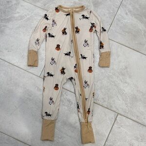 Tullabee Convertible Beige Kids Footie with Dog Print